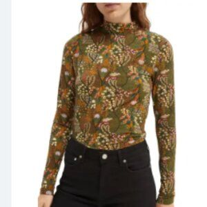Scotch & Soda Print Organic Cotton Mock Neck Top | L